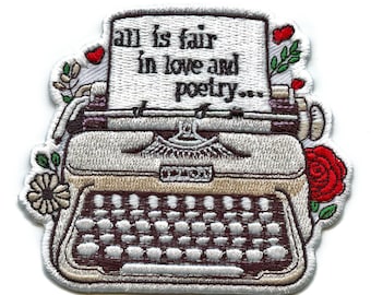 Roter Popstar Schreibmaschine Aufnäher Love and Poetry Aufnäher zum Aufbügeln BF6