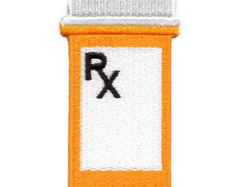 Rx pharmaceutical prescription bottle patch medication health embroidered iron on ac6
