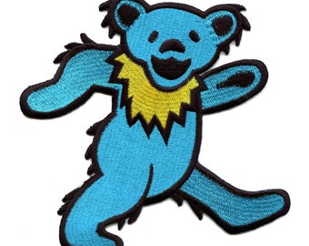 Grateful Dead Large Blue Dancing Bear Iron-On Patch – Embroidered Bear Patch, Deadhead Gift, Rock Band Jacket Backpack Patch