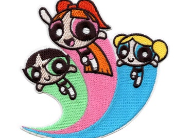 Powerpuff Mädchen Trio fliegen Aufbügler Cartoon Netzwerk Animation gestickt Bügelbild BH6