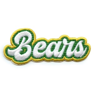 May include: Green and yellow embroidered patch with the word "Bears" in white lettering.