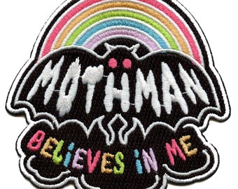 Mothman Believes in Me Rainbow Patch Folklore Mythology Legend Embroidered Iron On BA3