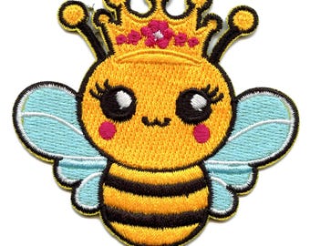 Queen Bee Insect Patch Cute Crown Flowers Embroidered Iron On BC6