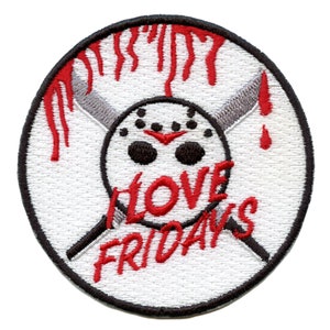 Jason "I LOVE FRIDAYS" Máscara de hockey y machetes bordados con hierro en BC1