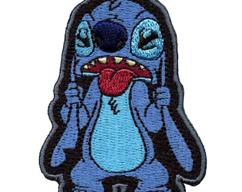 Parche con lengua de Lilo y Stitch, experimento alienígena azul, bordado para planchar CF5