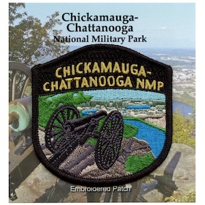 May include: Embroidered patch with a black cannon on a green hill, a blue river, and the text "Chickamauga-Chattanooga NMP".