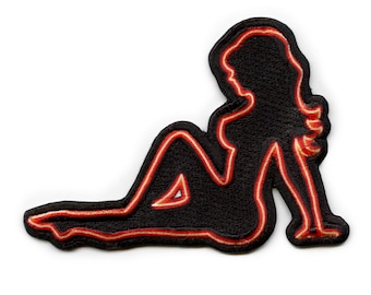 Woman Silhouette Laying Down Patch Neon Lady Embroidered Iron On BG3