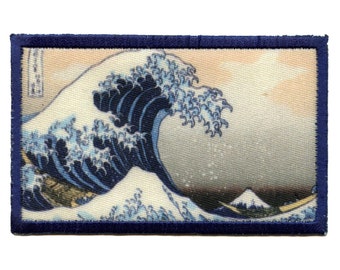 The great wave small patch japanese art embroidered iron on af5