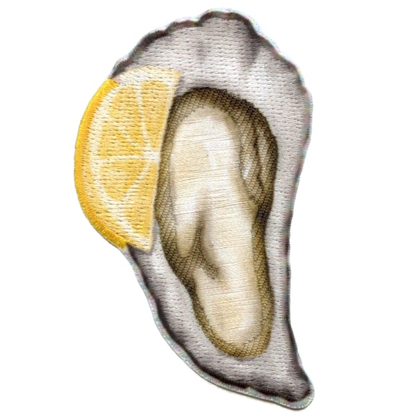 Parche de ostra, limón y mariscos, mariscos marinos de agua salada, bordado sublimado, termoadhesivo, AC6