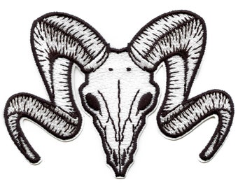 Horned Goat Skull Patch Demonic Animal Carcass Embroidered Iron On EA5