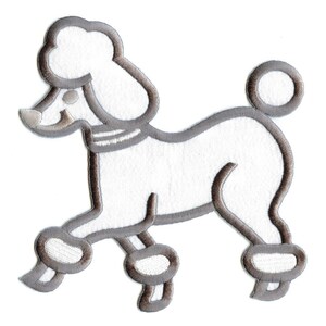 May include: White felt poodle applique with grey outline and grey felt feet.