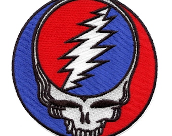 Grateful Dead Steal Your Face Iron-On Patch – Embroidered Skull Patch, Deadhead Gift, Rock Band Jacket Backpack Patch
