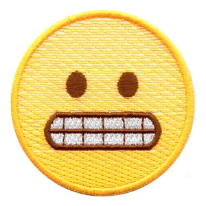 Awkward Grimacing Emoticon Icon Face Patch Iron On Embroidered AD5