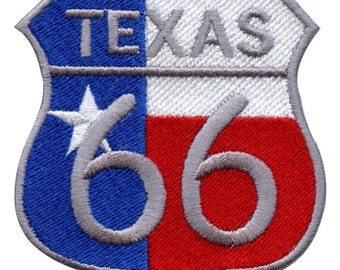 Texas flag route 66 patch freeway sign embroidered iron on bf8