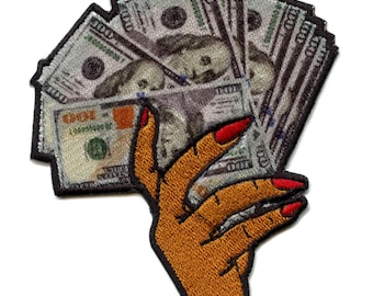 Hand Holding Money Fan Patch Girl Boss Moves Sublimated Embroidery Iron On EB5