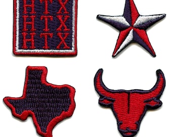 Houston Football Team 4 Pack Mini Set Patch Red/Navy Embroidered Iron On CH7