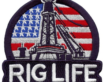 Oil Rig Life Patch Blue Collar Embroidered Iron On AA4