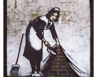 Banksy Camden Maid Foto Patch Künstler Gemälde gestickt Bügelbild aa3