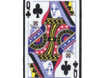 Queen of clubs playing card foto patch gamble embroidered iron on aa5