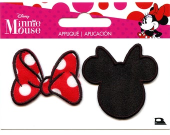 Officially licensed minnie mouse red bow silhouette patch disney iron on applique ca4