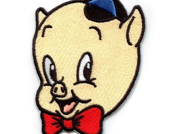 Official porky the pig patch smiling head embroidered iron on ba6