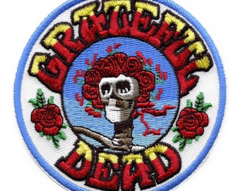 Grateful Dead Skull & Roses Iron-On Patch – Embroidered Skull Patch, Deadhead Gift, Rock Band Jacket Backpack Patch