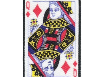Queen of diamonds playing card foto patch red gamble embroidered iron on ab5