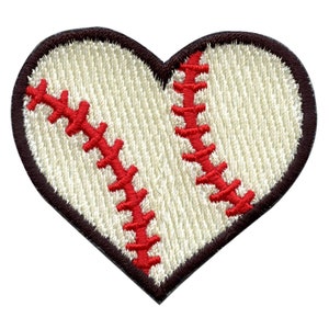 May include: A white heart-shaped patch with a red baseball stitch design.