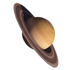 May include: A brown and tan felt model of the planet Saturn with its rings. The rings are made of multiple layers of felt.
