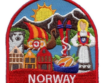 Norvège monde vitrine bouclier patch voyage badge mémoire brodé fer sur BG7