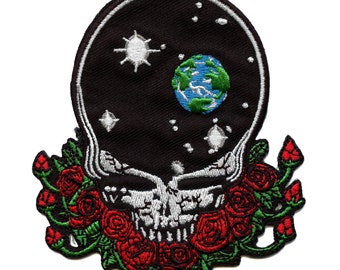 Grateful Dead Space dein Gesicht Aufbügler Totenkopf Rosen gestickt EG4