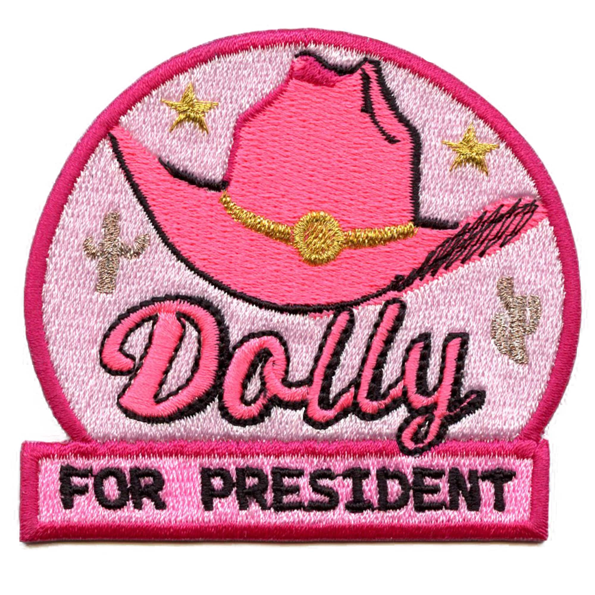 Retro Vintage Style 80s Country Dolly For President Embroidered Patch Curve Bill Dolly For President Patch | Embroidered Iron-On Patch  main image 3