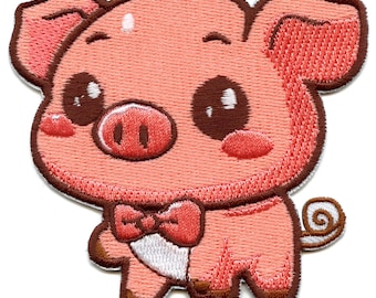 Pig Bow Tie Patch Cute Cartoon Animal Embroidered Iron On AE7