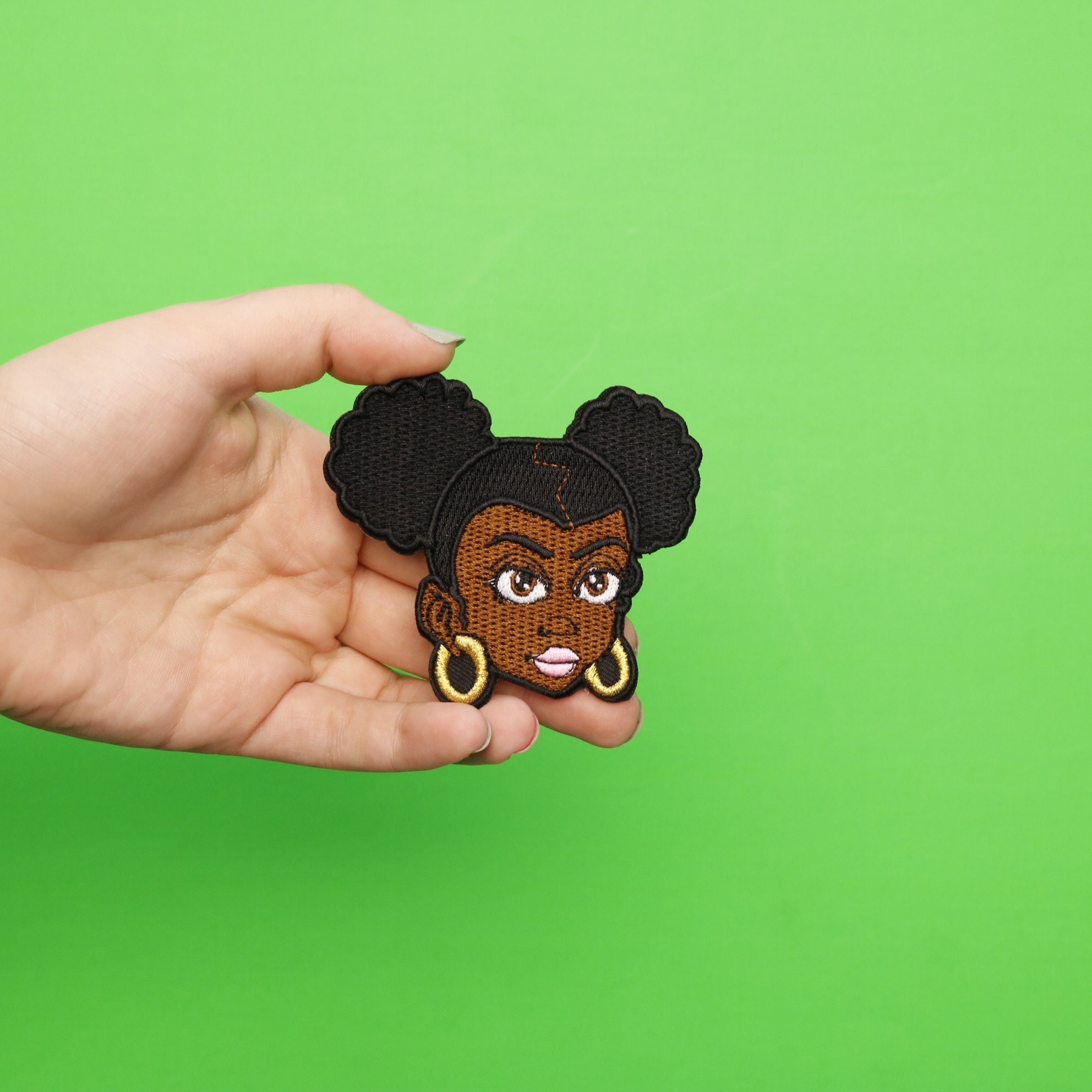 Afro Puff Girl Patch Hair Style Face Embroidered Iron on Be4 - Etsy