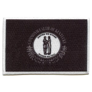 May include: A black and white embroidered patch featuring the seal of the Commonwealth of Kentucky. The seal depicts two figures shaking hands with the text "United We Stand, Divided We Fall" and "Commonwealth of Kentucky".