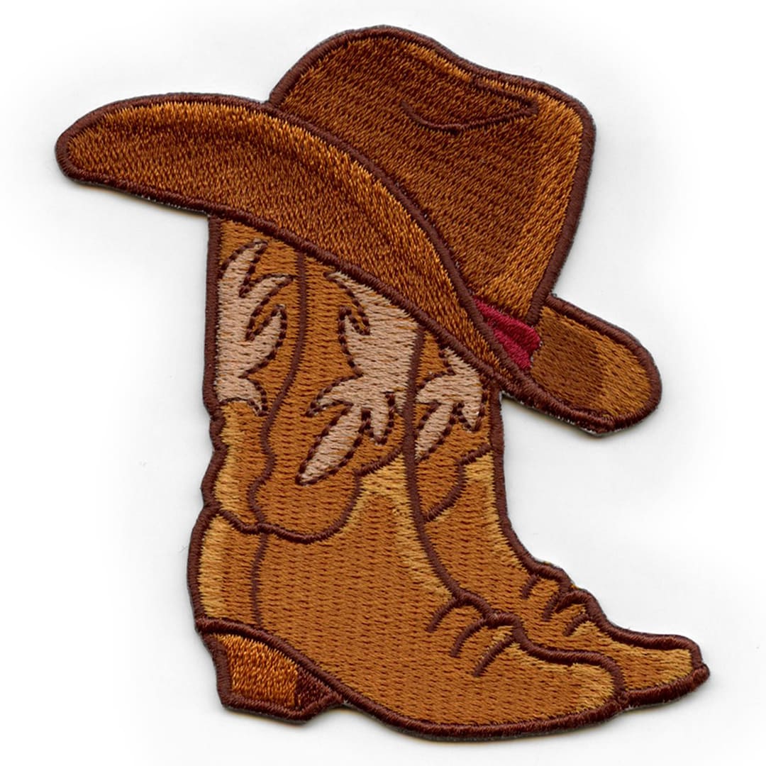 Cowboy Hat Boots Patch Western Brown Rodeo Embroidered Iron on ED5 - Etsy