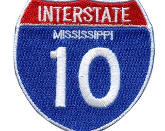 Ferro de sinalização rodoviária interestadual 10 do Mississippi i-10 em AH4 bordado