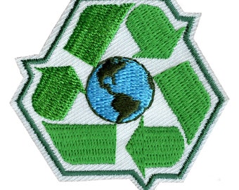 Go green recycling patch earth embroidered iron on eb4
