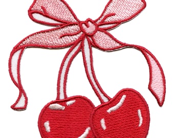 Ribbon Cherries Patch Embroidered Iron On AA4