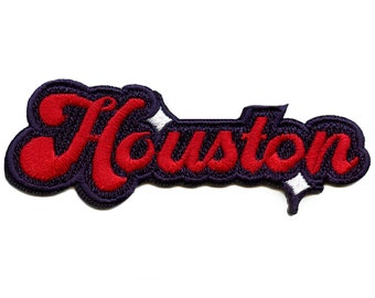 Houston Sparkle Script Patch Blue/Red Football Sports Embroidered Iron On CG7