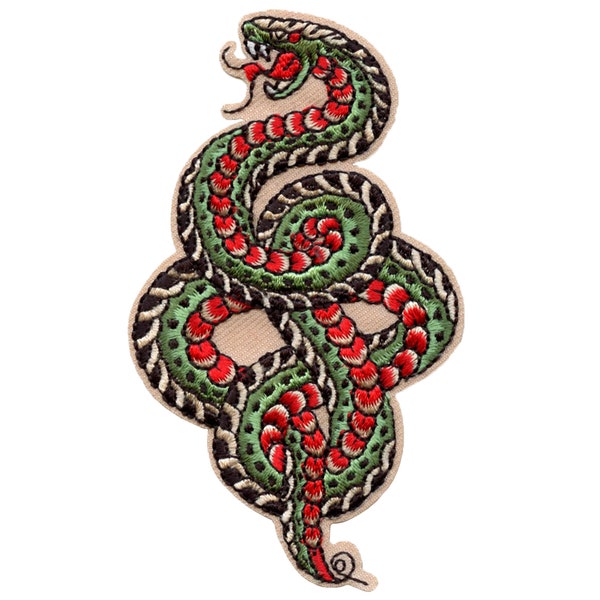 Traditional Snake Tattoo Patch Reptile Art Alternative Embroidered Iron On AF1