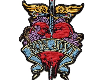 Bon Jovi Heart And Dagger Patch Wings Sword Roses Embroidered Iron On Classic Rock Band Logo Memorabilia