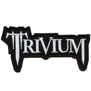 May include: Black and white embroidered patch with the word "TRIVIUM" in white lettering.