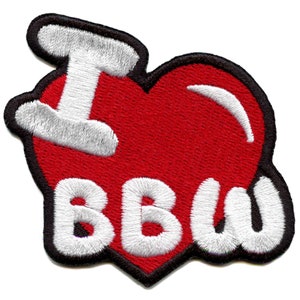 May include: Embroidered patch with a red heart and white lettering that says "I love BBW".