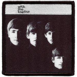 May include: Black and white image of the Beatles on a black background with the text "With the Beatles" in white on a white background.