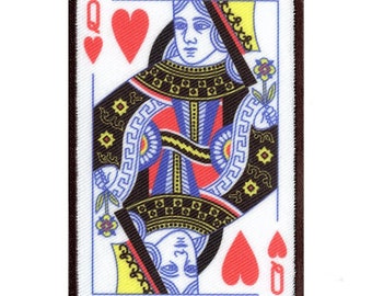 Queen of hearts playing card foto patch red gamble embroidered iron on ab5