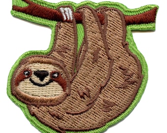 Happy hanging sloth patch jungle animal embroidered iron on ea3