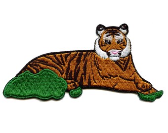 Tiger full body patch laying down jungle embroidered iron on bf5