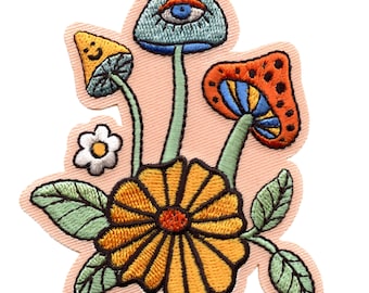 70's Mushroom Bunch Patch Hippie Colorful Plant Embroidered Iron On AA6