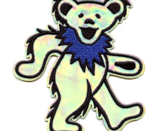 Grateful Dead Iridescent Dancing Bear Patch American Rock Band Embroidered Iron On EH3